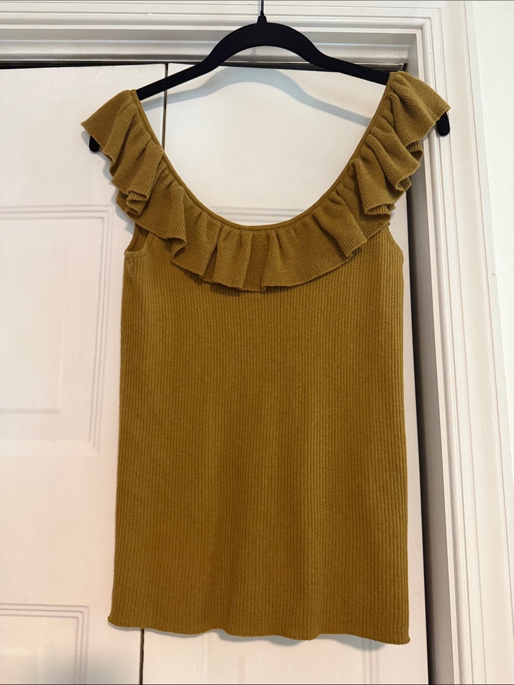 Madewell Ruffle-Neck Knit Tank in Mustard
